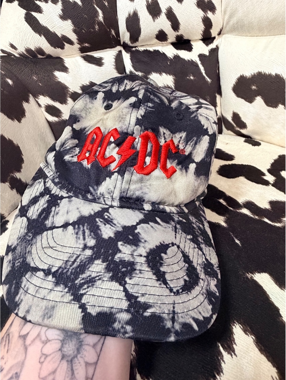 AC/DC Tie-Dye Black and White Adjustable Baseball Cap Hat